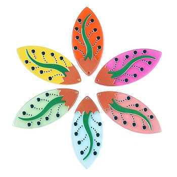 Translucent Cellulose Acetate(Resin) Pendants, 3D Printed, Leaf, Mixed Color, 57.5x25x2.5mm, Hole: 1.4mm