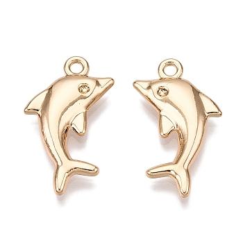 Rack Plating Alloy Pendants, Dolphin, Golden, 17.5x16.5x3mm, Hole: 1.6mm