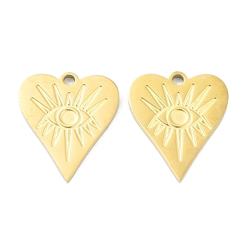 Ion Plating(IP) 316L Surgical Stainless Steel Pendants, Heart with Eye Charm, Real 18K Gold Plated, 17x15x1.5mm, Hole: 1.6mm