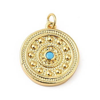 Rack Plating Brass Pendants, Flat Round Charm, Cadmium Free & Nickel Free & Lead Free, Real 18K Gold Plated, 16.5x14.5x2.5mm, Hole: 2.8mm