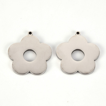 201 Stainless Steel Pendants, Laser Cut, Flower, Stainless Steel Color, 25.5x23.5x2mm, Hole: 1.5mm
