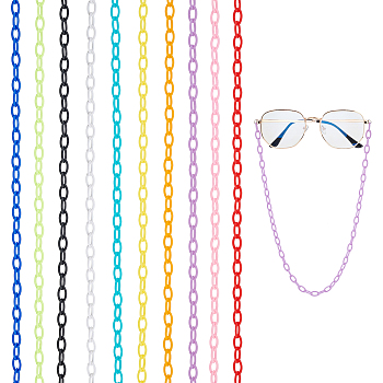 Elite 20 Strands 10 Colors Opaque Acrylic Cable Chains, Horse Eye, Mixed Color, 13x8x2mm, 18.5 inch~19.29 inch(47~49cm)/strand, 2 Strands/color