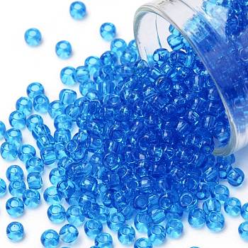TOHO Round Seed Beads, Japanese Seed Beads, (3B) Transparent Dark Aquamarine, 8/0, 3mm, Hole: 1mm, about 1111pcs/50g