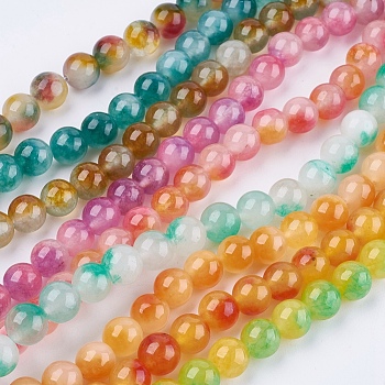 Two Tone Natural Jade Bead Strands, Dyed, Round, Mixed Color, 10mm, Hole: 1mm, about 38pcs/strand, 14.9 inch