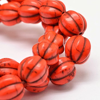 Synthetic Turquoise Bead Strands, Round, Dyed, Orange Red, 14mm, Hole: 1mm, about 329pcs/1000g