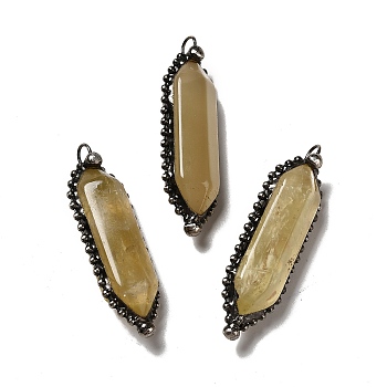 Natural Lemon Quartz Big Pendants, Faceted Bullet Charms, with Antique Silver Tone Brass Chain and Stannum, Lead Free & Cadmium Free, 52~57x17~17.5x13~13.5mm, Hole: 4mm