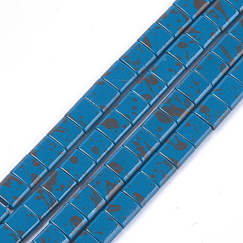 Spray Painted Non-magnetic Synthetic Hematite Multi-Strand Links, For Tile Elastic Bracelets Making, Square, Steel Blue, 5x5x2mm, Hole: 0.6mm, about 80pcs/strand, 15.7 inch