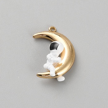 Alloy Pendants, Moon with Astronaut, Golden, 18.5x13x5.5mm, Hole: 1.2mm
