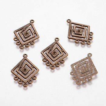 Alloy Cabochon Connector Settings, Lead Free and Cadmium Free, Rhombus, Rhombus, Antique Bronze, about 31mm long, 22mm wide, 1.5mm thick, hole: 1.5mm