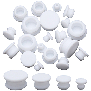 24Pcs 4 Style Silicone Bottle Seal Plug, Reusable Replacement Bottle Stopper, White, 9~19x8~11mm, pin: 5~15mm, 6pcs/style