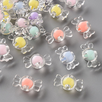 Transparent Acrylic Beads, Bead in Bead, Candy, Mixed Color, 9x17x8.5mm, Hole: 2mm