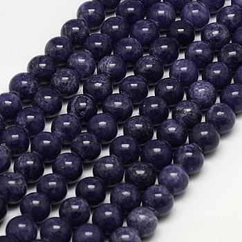 Natural Yellow Jade Beads Strands, Dyed, Round, DarkSlate Blue, 8mm, Hole: 1mm, about 50pcs/strand, 15.75 inch