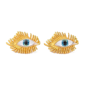 Plastic Eyes Stud Earrings, Golden Alloy Earrings, Deep Sky Blue, 34.5x23mm