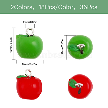 36Pcs 2 Colors Opaque Apple Resin Charms(RESI-CA0001-54)-2