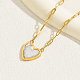 Natural Shell Heart Pendant Necklaces with Golden Stainless Steel Paperclip Chains(EU3732-2)-2