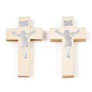 Printed Wooden Pendants, Crucifix Cross, For Easter, Old Lace, 41.5~42.5x23.5~24.5x4.5mm, Hole: 2mm(WOOD-S050-35B-06)