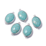 Platinum Tone Brass Synthetic Turquoise Links connectors, Faceted, Oval, 26.5x15x6mm, Hole: 1~2mm(G-F339-B15)