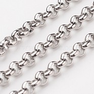 304 Stainless Steel Rolo Chains, Belcher Chain, with Spool, Unwelded, Stainless Steel Color, 4x1.5mm, about 32.8 Feet(10m)/roll(CHS-L015-50)