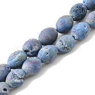 Electroplated Natural Druzy Geode Agate Bead Strands, Drum, Blue Plated, 14~14.5x12mm, Hole: 1mm, about 14pcs/strand, 7.87 inch(G-P251-G02)