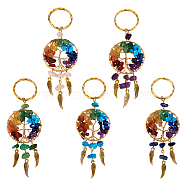 5Pcs 5 Style Gemstone Keychain, with Iron Split Key Rings, Alloy Wing Charms and Mixed Gemstone Tree of Life Linking Rings, 11.2cm, 1pc/style(KEYC-TA0001-18)