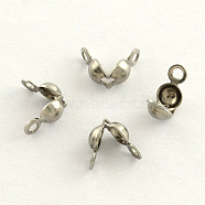 Stainless Steel Bead Tips, Open Clamshell Bead Tips, Stainless Steel Color, 8x4mm, Hole: 1.3mm(STAS-R061-01)