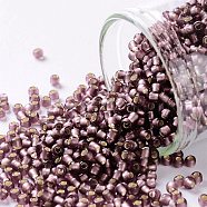 TOHO Round Seed Beads, Japanese Seed Beads, (26BF) Matte Silver Lined Medium Amethyst, 11/0, 2.2mm, Hole: 0.8mm, about 1110pcs/bottle, 10g/bottle(SEED-JPTR11-0026BF)