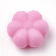 Food Grade Eco-Friendly Silicone Beads, Chewing Beads For Teethers, DIY Nursing Necklaces Making, Flowerr, Pearl Pink, 14x13x6mm, Hole: 2mm(SIL-N001-03L)
