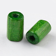 Natural Wood Beads, Tube, Lead Free, Dyed, Lime Green, 8x5mm, Hole: 2mm, about 12600pcs/900g(WOOD-S620-7-LF)