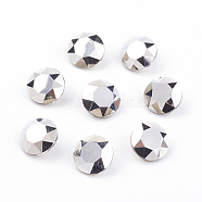 Pointed Back & Back Plated Glass Rhinestone Cabochons, Grade A, Faceted, Flat Round, Comet Argent Light, 8x4.5mm(RGLA-J012-8mm-001CA)
