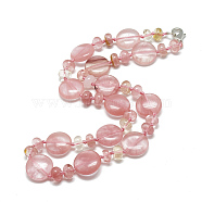 Cherry Quartz Glass Beaded Necklaces, with Alloy Lobster Clasps, Flat Round, 18.1 inch~18.5  inch(46~47cm), Flat Round: 16x6mm(NJEW-S393-04)