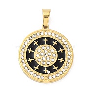 304 Stainless Steel Charms, with Rhinestone and Enamel, Real 18K Gold Plated, Black, Cross, 27.5x24.5x2mm, Hole: 6.5x4mm(STAS-M341-02G-06)