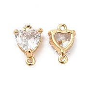 Brass Clear Glass Connector Charms, Heart Links, Real 18K Gold Plated, 10x7x4mm, Hole: 0.8mm(KK-M233-37G)