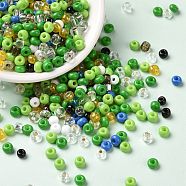 Opaque & Transparent & Metallic Colours Glass Seed Beads, Round Hole, Round, Green, 4~4.5x2.5~3mm, Hole: 1.2~1.4mm, about 5769Pcs/pound(SEED-A030-07B)