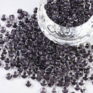 6/0 Glass Seed Beads, Transparent Inside Colours, Round Hole, Round, Gray, 6/0, 4~5x2.5~4.5mm, Hole: 1.2mm, about 500pcs/50g(X-SEED-A014-4mm-134B)