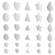 30Pcs 15 Style 304 Stainless Steel Pendants, Double Side Drawbench, Stamping Blank Tag, Flat Round & Heart & Star & Triangle & Teardrop, Stainless Steel Color, 2pcs/style(STAS-DC0001-07)