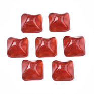 Transparent Resin Cabochons, Water Ripple Cabochons, with Glitter Powder, Square, Dark Red, 16x16x8.5~9mm(CRES-N031-004A-C05)