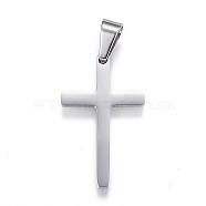 304 Stainless Steel Pendants, Cross, Stainless Steel Color, 32x20x3mm, Hole: 4mm(STAS-H329-59P)