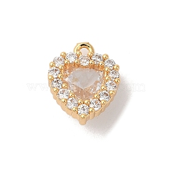 Brass Micro Pave Clear Cubic Zirconia Pendants, Nickle Free, Heart Charms, Real 18K Gold Plated, 11x9x5mm, Hole: 1mm(KK-M294-11G)