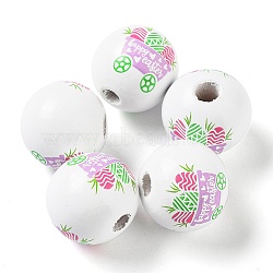 Easter Theme Printed Wood European Beads, Large Hole Beads, Round, Plum, 16mm, Hole: 4.5mm(WOOD-M010-02D)
