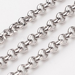 Tarnish Resistant 304 Stainless Steel Rolo Chains, Belcher Chain, with Spool, Unwelded, Stainless Steel Color, 4x1.5mm, about 32.8 Feet(10m)/roll(CHS-L015-50)