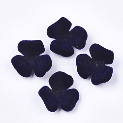 Flocky Acrylic Bead Caps, 3-Petal, Flower, Prussian Blue, 22x23x8mm, Hole: 1mm(OACR-T005-01-03)