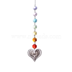 Hollow Metal Hanging Ornaments, Rainbow Maker, Glass Octagon Tassel Suncatcher for Window Garden Decoration, Heart, 400mm(PW-WG3B3BD-03)