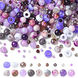DIY Round Beads Findings Kits, Including Natural Quartz & Plastic & Glass Beads, Natural Ametrine Chip Beads, Purple, 3~9x1.5~8.5mm, Hole: 0.8~3.7mm(DIY-YW0017-83)