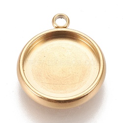 Ion Plating(IP) 304 Stainless Steel Pendant Cabochon Settings, Lace Edge Bezel Cups, Flat Round, Golden, Tray: 12mm, 17x14.5x3mm, Hole: 1.8mm(X-STAS-K202-03E-G)