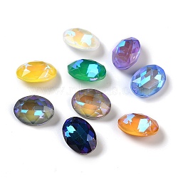 Glass Rhinestone Cabochons, Point Back, Faceted, Oval, Mixed Color, 14x10x5.5mm(GLAA-K069-15A)