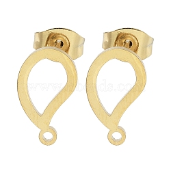 Teardrop Ion Plating(IP) 304 Stainless Steel Stud Earring Findings, with Loop, Golden, 13x7.5mm, Hole: 1.2mm, Pin: 0.8x11mm(STAS-I206-92G)