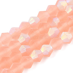 Imitate Austrian Crystal Bicone Frosted Glass Beads Strands, Grade AA, Faceted, Light Salmon, 4x4mm, Hole: 1mm, about 82~85pcs/strand, 12.01~12.2 inch(30.5~31cm)(EGLA-A039-T4mm-MB15)