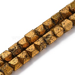 Electroplated Natural Lava Rock Beads Strands, Octagon, Faceted, Matte Style, Golden Plated, 6.5~7x6.5~7x6.5~7mm, Hole: 1.4mm, about 58pcs/strand, 15.75''(40cm)(G-A256-D01-01E)