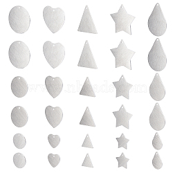 30Pcs 15 Style 304 Stainless Steel Pendants, Double Side Drawbench, Stamping Blank Tag, Flat Round & Heart & Star & Triangle & Teardrop, Stainless Steel Color, 2pcs/style(STAS-DC0001-07)