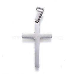 Tarnish Resistant 304 Stainless Steel Pendants, Cross, Stainless Steel Color, 32x20x3mm, Hole: 4mm(STAS-H329-59P)